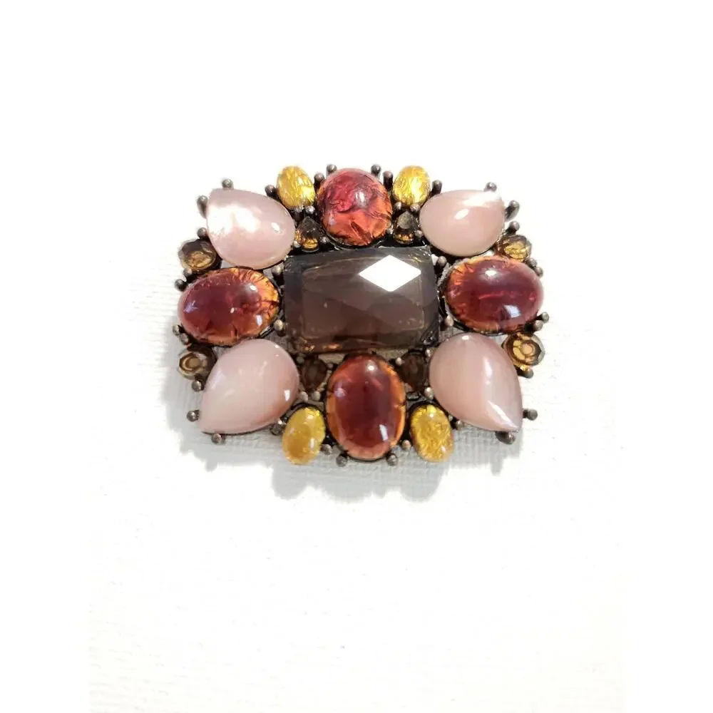 Vintage Liz Claiborne Lucite Brooch: Copper-toned setting
